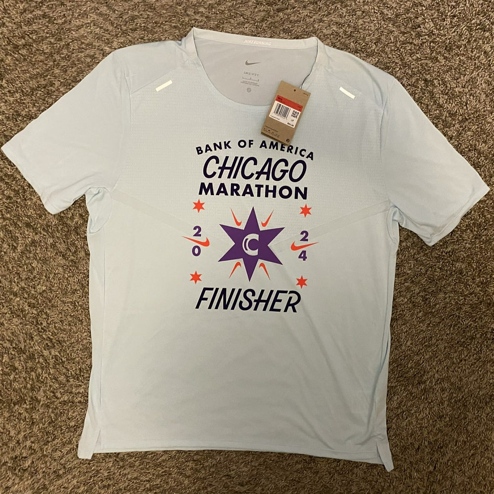 Nike Men's Bank of America 2024 Chicago Marathon Finisher Blue T-Shirt Size L